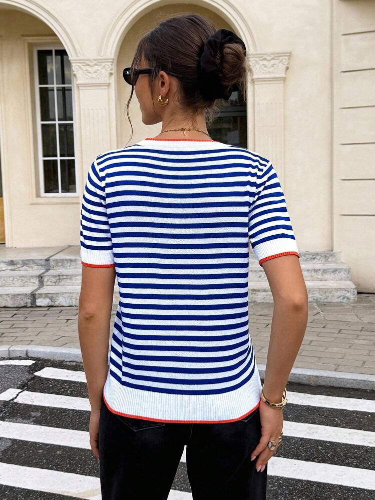 Serisse Tops de Punto A rayas Casual - Azul y blanco - Añade 2