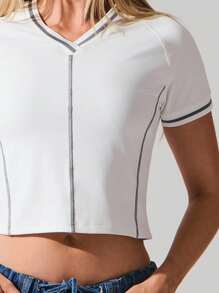 Fluxe 女式 V 领插肩短袖短款休闲 T 恤