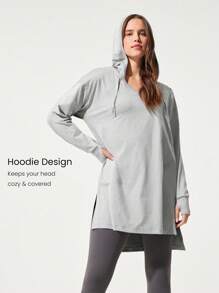 GLOWMODE Áo nỉ tay dài Cloudknit mềm mại, rộng rãi, có thể điều chỉnh độ dài đến hông, có dây rút, có lỗ xỏ ngón tay cái, thường ngày, thu - Màu Xám nhạt - Xem 4