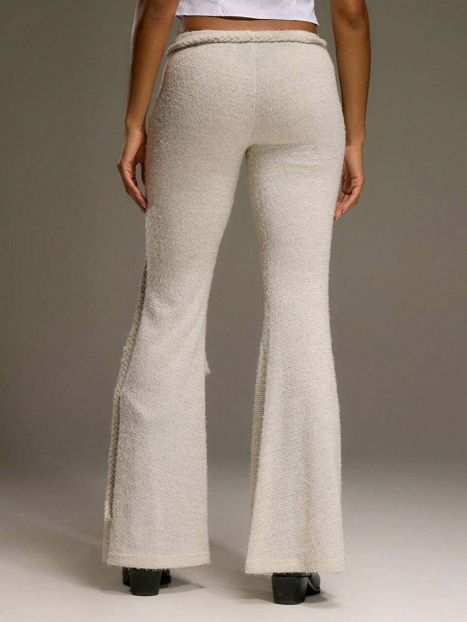 Low Rise Knit Belted Flared Trousers Western Country Streetwear Festival Elegant Y2k Sexy Cute 90's Boho Midwest Party Summer Casual