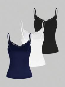 SHEIN Essnce 3pcs/Set Casual Vacation Lace Patchwork Camisole