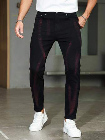 Manfinity Roughcore Sokak Stili Siyah Dar Boyalı Kot Pantolon, İlkbahar/Yaz