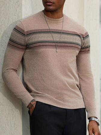 Manfinity Nomadique Men's Striped Crew Neck Casual Sweater