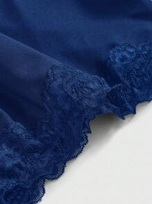 ROMWE Grunge Punk 春假演唱会女装狂欢节情人节低腰豹纹蕾丝边性感复古分层荷叶边蝴蝶结褶皱女式迷你裙 - 藍色 - 查看 2