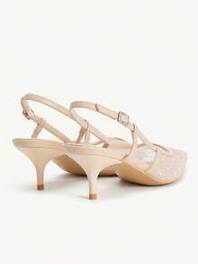 CUCCOO CHICEST Apricot Polka Dot Mesh Bow Kitten Heel Pointed Toe Fashion Romantic Party Wedding High Heel Pumps For Christmas - Apricot - View 9