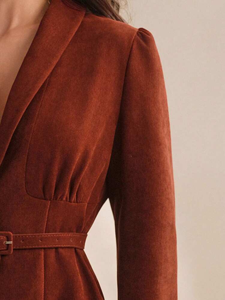 Women's Elegant Christmas V-Neck Long Sleeve Fitted Blazer & Flared Solid Color Skirt 2 Pieces Set, Vintage