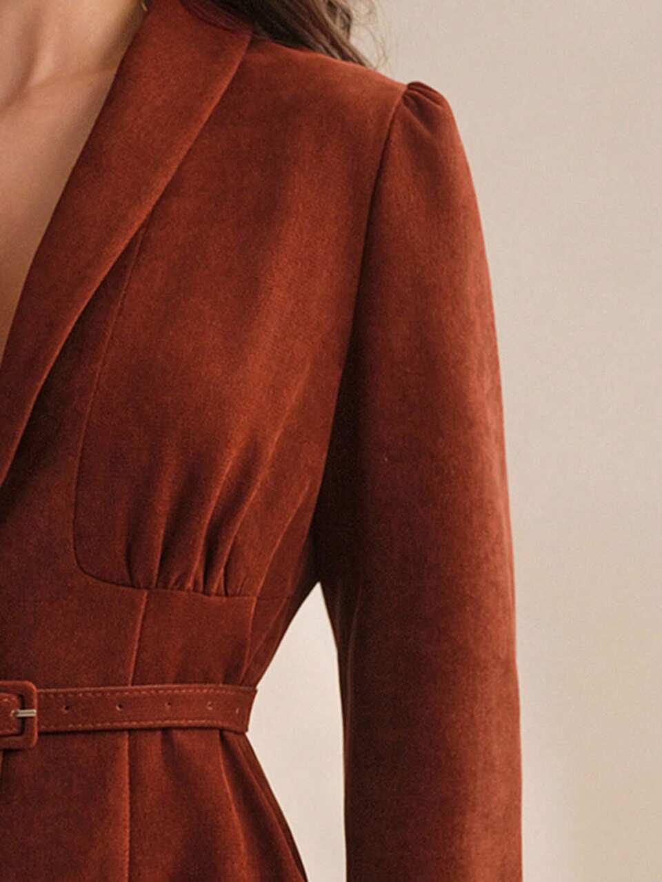 Women's Elegant Christmas V-Neck Long Sleeve Fitted Blazer & Flared Solid Color Skirt 2 Pieces Set, Vintage