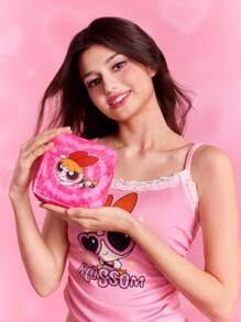 THE POWERPUFF GIRLS X SHEIN 1 件涤纶图案储物袋，可用作卫生巾架、电子产品收纳袋、小物品袋、泡泡、花朵、毛茛、友谊、爱情 - 彩色 - 查看 3