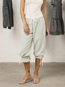 COUREZ 低腰荷叶边九分格纹裤 / Y2K 秋季女装街头风秋季服装外出穿搭可爱度假装扮