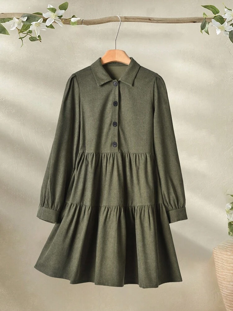 Women's Solid Color Regular-Shoulder Long Sleeve Half-Placket Casual Summer Mini Dress Olive Dress Collared Dress Tiered Dress Corduroy Dress Button Down DressFALL Women Clothes Fairycore Wedding Guest Dress Women   Work/Office Fall Clothes For Women  Autumn Clothes  Autumn Women Winter Dress Women Women's Winter Clothes