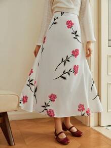 Omancia 女士秋季花卉印花百褶复古裙，适合外出、通勤、日常穿着、感恩节、返校、教师秋季女士服装 - 彩色 - 查看 6