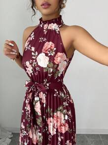 Elenzga 女士无袖露背A字型花卉印花优雅浪漫连衣裙 - 彩色 - 查看 6