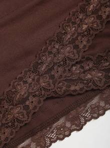 Sweetra Áo thun dài tay ren ôm sát dành cho nữ - màu nâu - Xem 3