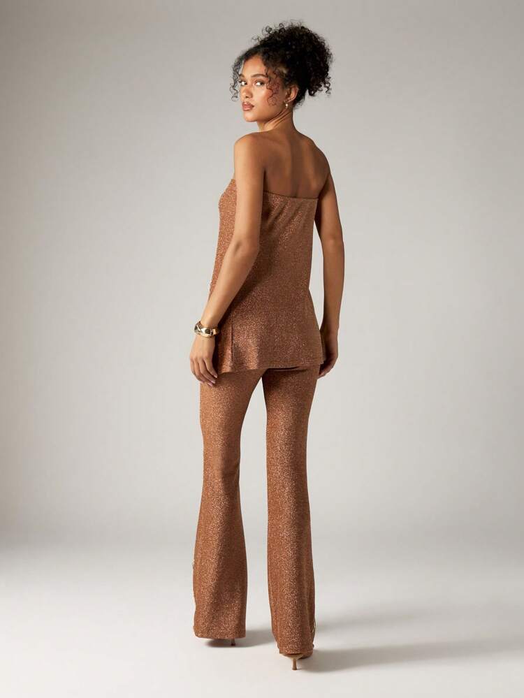 Glittery Bandeau Top And Flared Pants Set