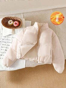 SHEIN 女童基本款休闲日常舒适简约时尚棉服外套