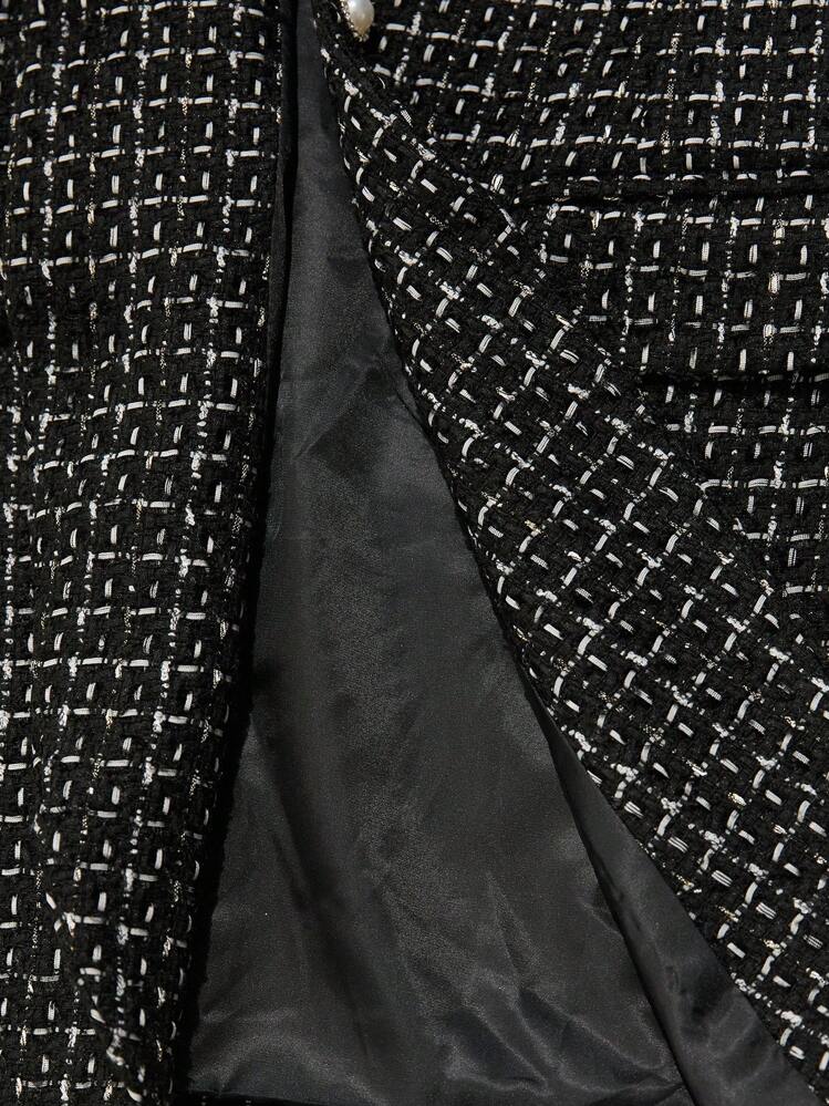 Aveloria Rosie 黑白粗花呢水钻珍珠装饰束腰女士通勤优雅西装套装 - 彩色 - 查看 7