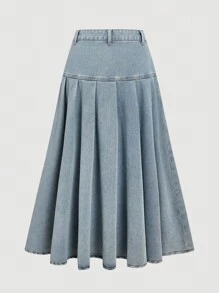 SHEIN MOD 女士纯色纽扣前无袖上衣和褶皱牛仔裙休闲套装牛仔裙套装2件套牛仔套装女式牛仔装女式两件套裙套装女式背心和裙子套装 - 中等水洗藍 - 查看 6