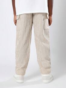 SUMWON Pantalon cargo rayé pour jeunes, taille élastique, coupe décontractée, poches, beige, confortable et durable, pantalon long pour l'été et le printemps