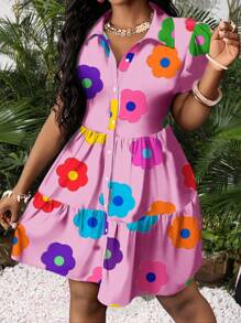 Slaydiva Casual Minimalist Women Mini Dress, Suitable For Summer & Vacation, Colorful Floral Print, Boho Suitable For Going Out Chic Dress - Pink - View 2