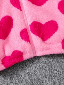 SHEIN Tween Girls' Loose Casual Fuzzy Heart Zipper Warm Jacket,In Fall/Winter