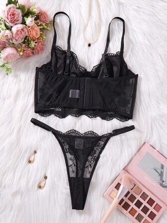 2 st/set vitt romantiskt långt BH-set för kvinnor