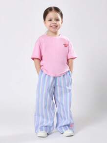 SUMWON T-shirt en coton d'été décontracté pour filles avec imprimé de personnage "Vibrations positives à la vitamine C". Design de dessin animé heureux pour un port quotidien de jeunesse