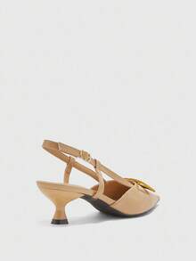 CUCCOO BIZCHIC 女士时尚尖头链条装饰露背小猫跟高跟鞋，通勤风格 - 杏色 - 查看 8