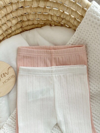 2pcs Baby Casual Comfortable Solid Color Versatile Vertical Striped Knit Pants