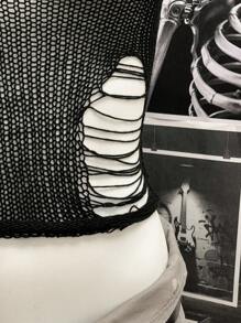 StreetHx 女士街头风纯黑色镂空钩针无袖针织上衣 - 黑色 - 查看 5