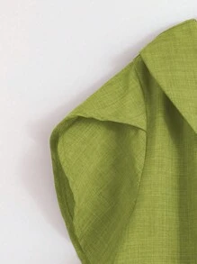 Linhara Plus Size Women Solid Color Asymmetric Ruffle Trim Short Sleeve Fashionable Blouse,St Patrick's Day Green Blouse,Vacation Beach Outfits - Lime Green - View 4