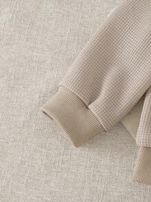 SHEIN 2pcs Baby Boy Toddler Newborn 0-3 Years Old Casual Everyday Waffle Knit Crew Neck Sweatshirt And Pants Set, Beige And Khaki Fall Winter - Khaki - View 5