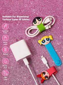 THE POWERPUFF GIRLS X SHEIN 1pc /2pcs /3pcs Blossom, Bubbles, Buttercup Pattern Data Cable Storage Clip Travel Earphone Charging Cable Organizing Clip Home Multi-Functional Cute Winding Cable Organizer,Y2K