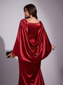 Viva Relle Elegant Slimming Fish Tail Hem Long Dress, Plus Size - Burgundy - View 3