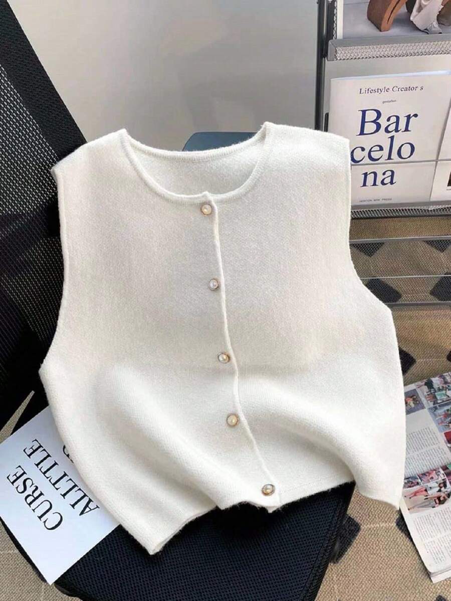 SHEIN Franclia Áo khoác cardigan nữ thời trang tối giản, thanh lịch, đa năng - trắng - Xem 1
