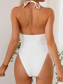 Swim Chiccia Traje de baño de una pieza sexy para mujer con escote en V profundo y recortes en el frente y la espalda, para verano - Blanco - Ver 2