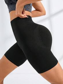 Easithlete Easithlete Einfarbige, hochtaillierte nahtlose elastische Sporthosen - Schwarz - Übersicht 5