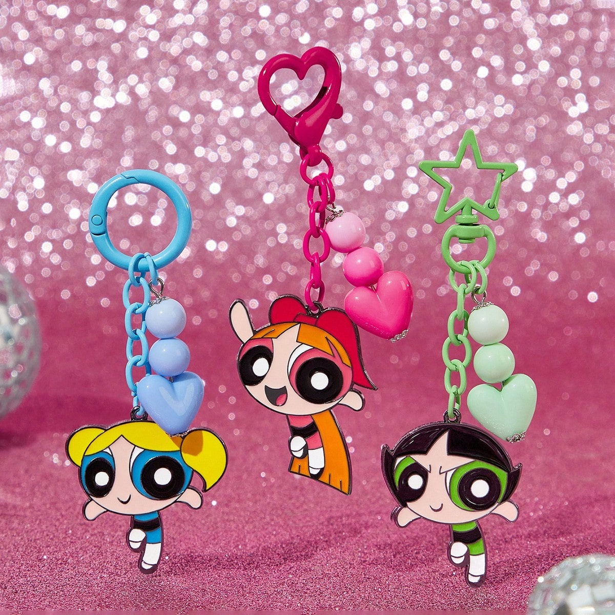 3pcs Fashionable & Cute Zinc Alloy Keychain Bag Charm Pendant, Blossom & Bubbles & Buttercup,Y2K