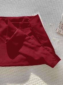 Comfortcana Váy ngắn thường ngày lưng thấp màu trơn cho nữ - Đỏ - Xem 4