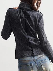 Bohemela 女士纯色针织长袖高领插肩休闲T恤高领上衣长袖上衣女式立领上衣 - 黑色 - 查看 6