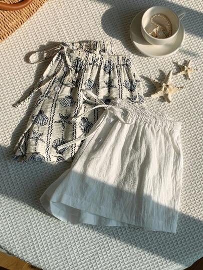 SHEIN 2件套少女常规休闲短裤套装