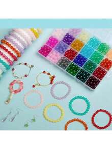 Aproximadamente 360 piezas Juego de cuentas de vidrio de colores surtidos, adecuado para hacer joyas hechas a mano - pulseras, collares, aretes, manualidades (color aleatorio) - Cambio de color gradual - Ver 2