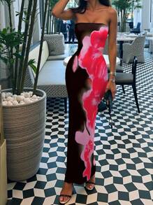 INAWLY 女士扎染印花修身中长连衣裙 - 彩色 - 查看 5