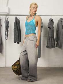 COUREZ Low Rise Light Acid Wash Baggy Jeans /Y2K  Clothes Women Streetwear Wide Leg Pants Baggy Jeans Vintage - Grey - View 2