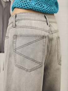 COUREZ Low Rise Light Acid Wash Baggy Jeans /Y2K  Clothes Women Streetwear Wide Leg Pants Baggy Jeans Vintage - Grey - View 6