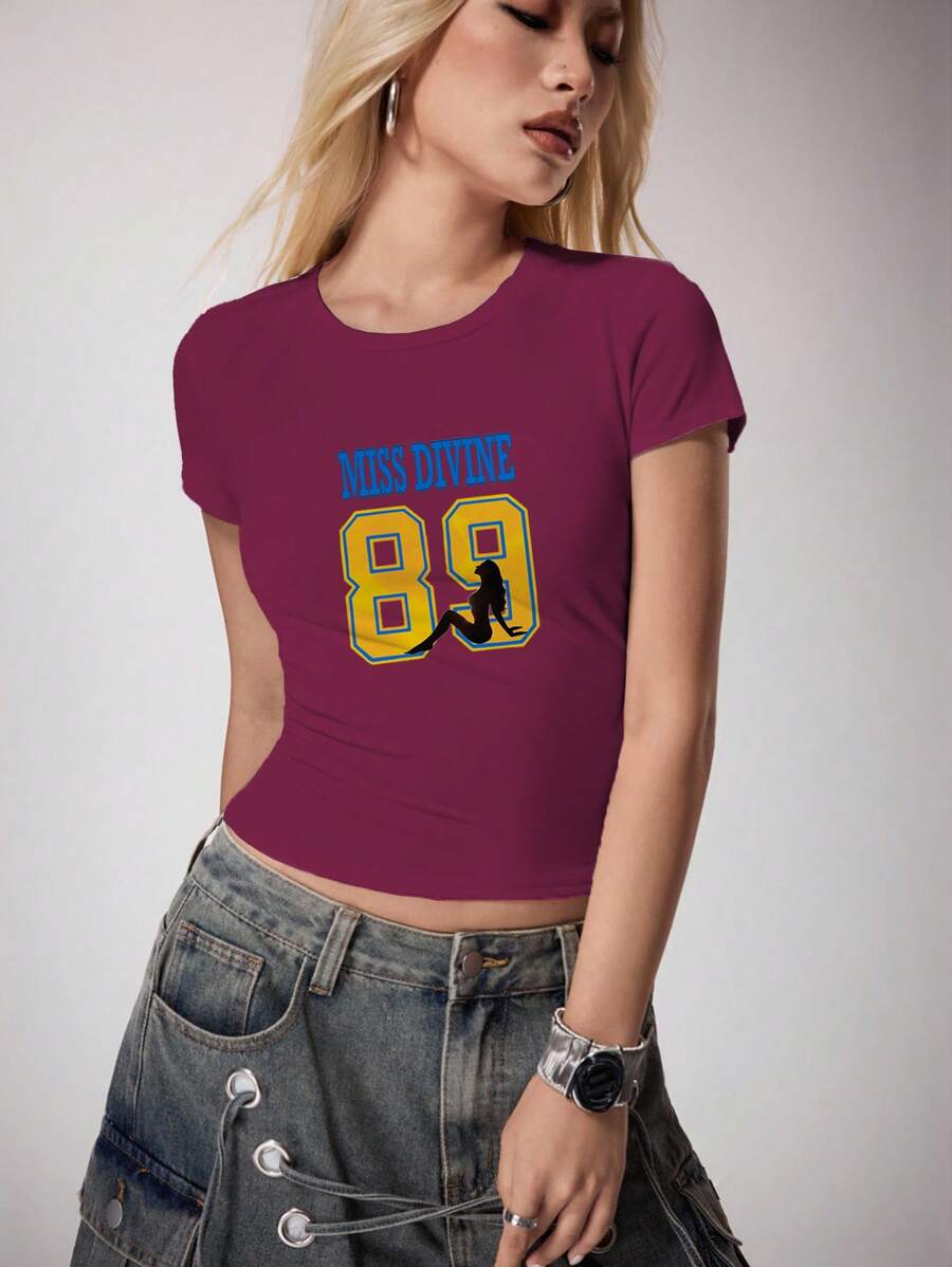 Maria Clara Maia Casual Sports Numeric Pattern Short Sleeve T-Shirt For Women Suitable For Going Out