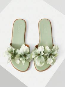 MOTF STEREO FLORAL SQUARE TOE FLAT SANDALS FOR CHRISTMAS - Green - View 4