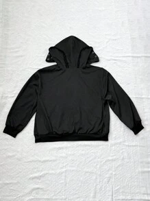 Sunspun 大码女式秋冬开襟连帽夹克，带索环，系带，流苏饰边，复古朋克休闲黑色夹克 - 黑色 - 查看 2