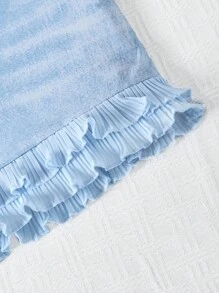 Tween Girls' 2pcs/Set Ruffled Hem Camisole Top And Denim Effect Skirt, School, Campus, College - Light Wash - View 6