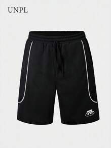 SHEIN Pantaloncini corti casual sportivi neri con stampa a lettere per ragazzi pre-adolescenti, adatti per l'estate