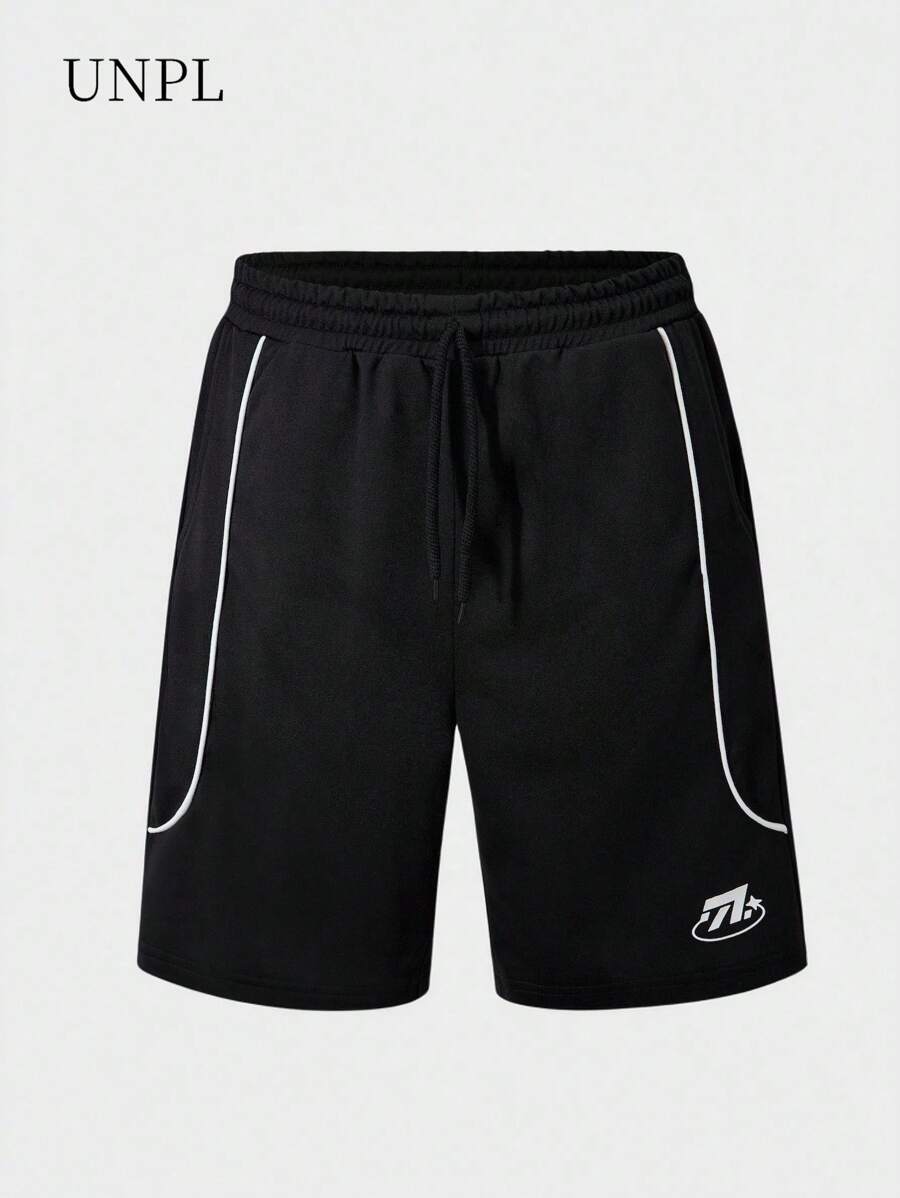 SHEIN Pantaloncini corti casual sportivi neri con stampa a lettere per ragazzi pre-adolescenti, adatti per l'estate